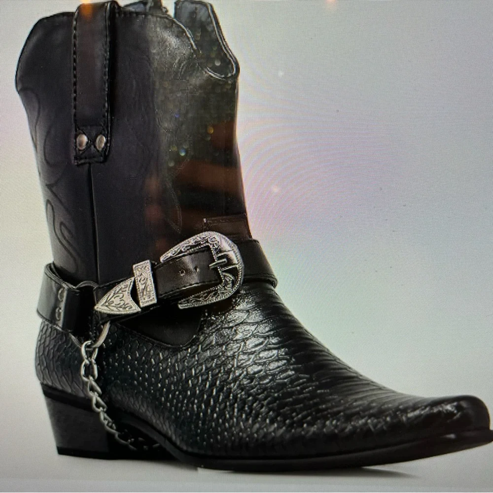 Enzo Romeo Crocodile Print Western‎ Cowboy Boots